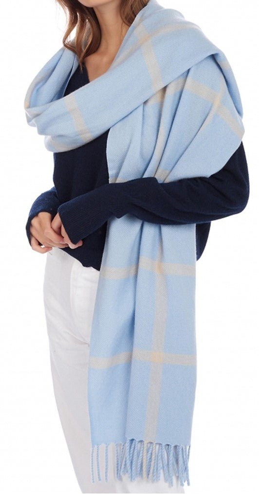 Balldiri 100% Kaschmir Schal 210 x 50 cm 4 - fädig - himmelblau/beige - Balldiri
