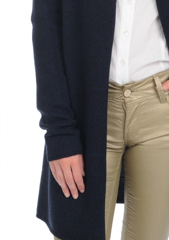 Balldiri 100% Kaschmir Schalkragenjacke Damen 4 - fädig für ultimativen Komfort - blauschwarz - Balldiri