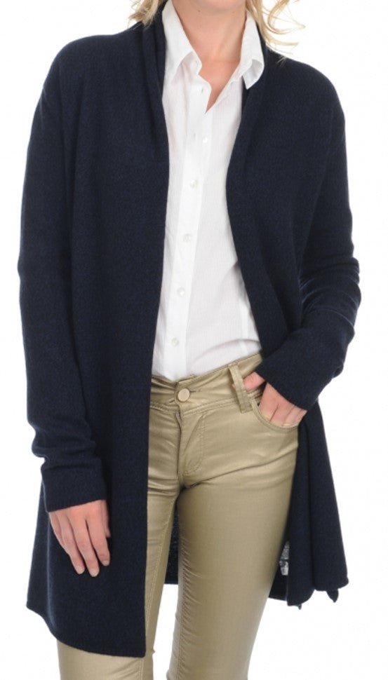 Balldiri 100% Kaschmir Schalkragenjacke Damen 4 - fädig für ultimativen Komfort - blauschwarz - Balldiri