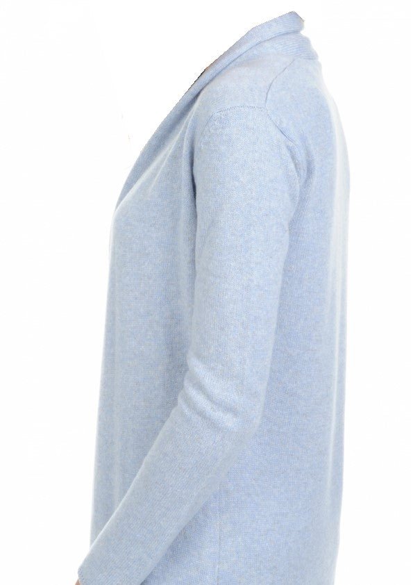 Balldiri 100% Kaschmir Schalkragenjacke Damen 4 - fädig für ultimativen Komfort - himmelblau meliert - Balldiri