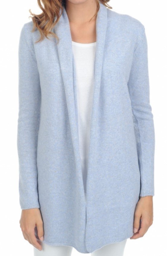 Balldiri 100% Kaschmir Schalkragenjacke Damen 4 - fädig für ultimativen Komfort - himmelblau meliert - Balldiri