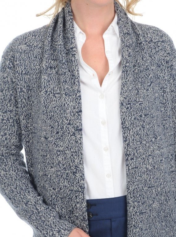 Balldiri 100% Kaschmir Schalkragenjacke Damen 4 - fädig für ultimativen Komfort - grau meliert - Balldiri