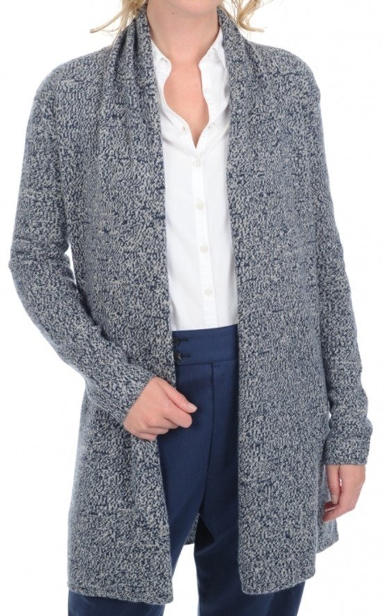 Balldiri 100% Kaschmir Schalkragenjacke Damen 4 - fädig für ultimativen Komfort - grau meliert - Balldiri