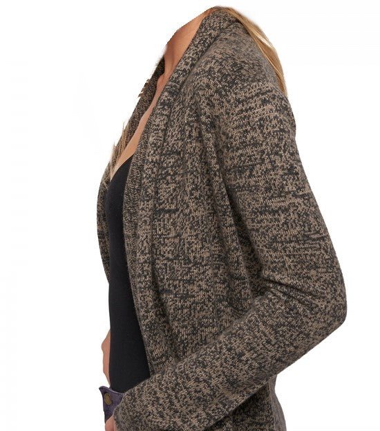 Balldiri 100% Kaschmir Schalkragenjacke Damen 4 - fädig für ultimativen Komfort - naturbraun meliert - Balldiri