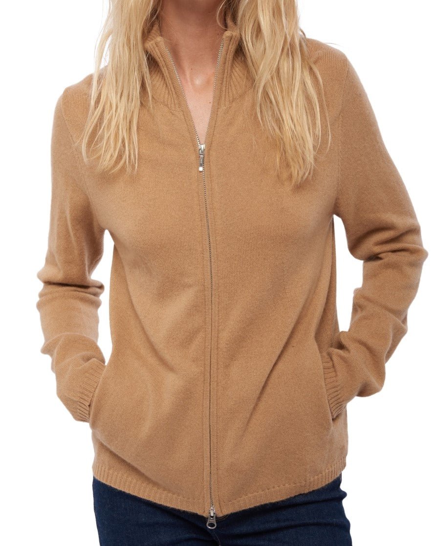 Balldiri 100% Kaschmir Strickjacke Damen 2 - fädig - camel - Balldiri