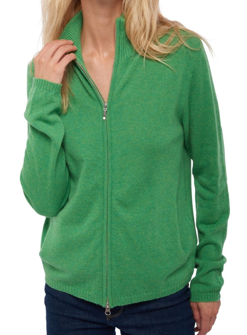 Balldiri 100% Kaschmir Strickjacke Damen 2 - fädig - grün - Balldiri