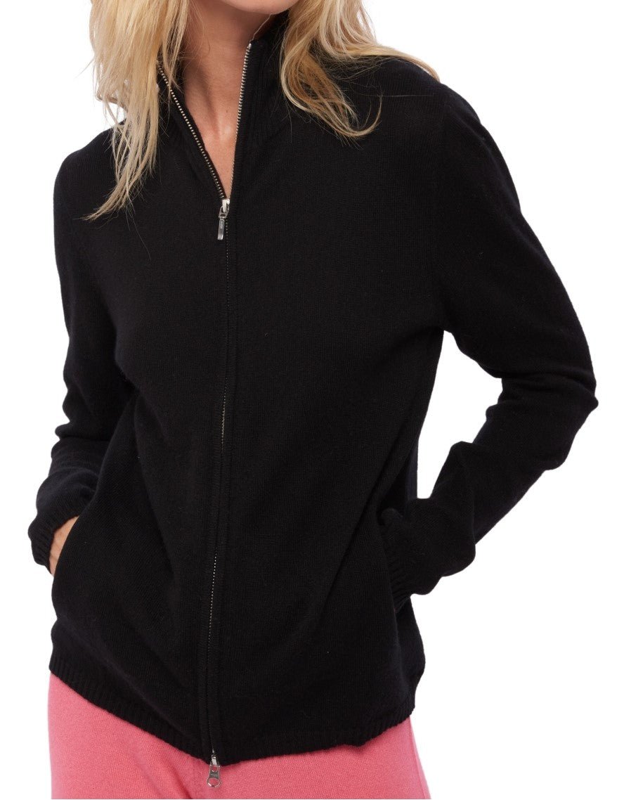 Balldiri 100% Kaschmir Strickjacke Damen 2 - fädig - schwarz - Balldiri