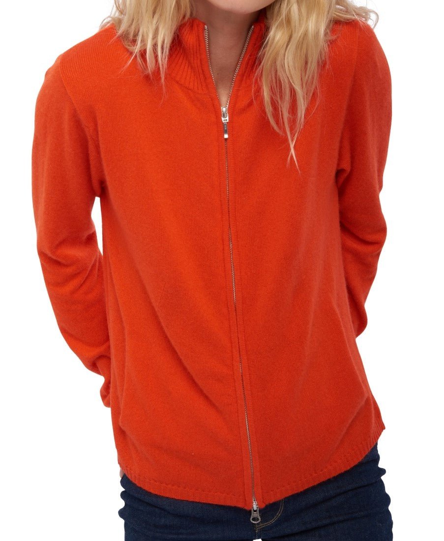 Balldiri 100% Kaschmir Strickjacke Damen 2 - fädig - orange - Balldiri