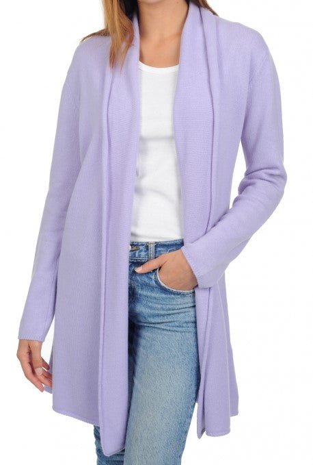 Balldiri 100% Kaschmir Strickjacke Damen mit Schalkragen 4 - fädig - lavendel - Balldiri