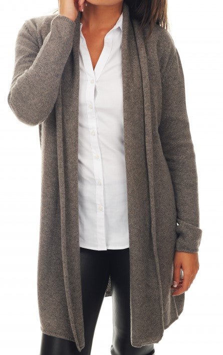Balldiri 100% Kaschmir Strickjacke Damen mit Schalkragen 4 - fädig - graubraun - Balldiri