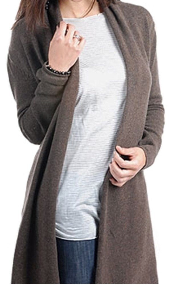 Balldiri 100% Kaschmir Strickjacke Damen mit Schalkragen 4 - fädig - braun meliert - Balldiri