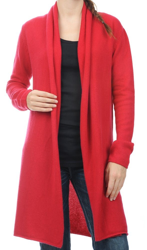Balldiri 100% Kaschmir Strickjacke Damen mit Schalkragen 4 - fädig - rot - Balldiri