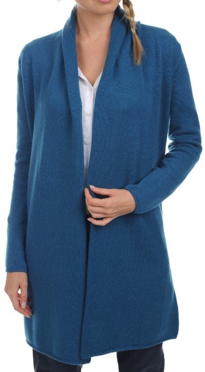 Balldiri 100% Kaschmir Strickjacke Damen mit Schalkragen 4 - fädig - leuchtendes blau - Balldiri