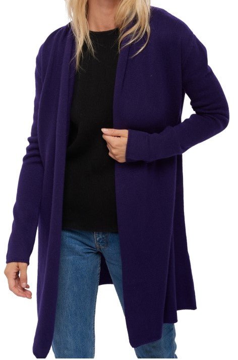 Balldiri 100% Kaschmir Strickjacke Damen mit Schalkragen 4 - fädig - violett - Balldiri