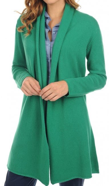 Balldiri 100% Kaschmir Strickjacke Damen mit Schalkragen 4 - fädig - englischgrün - Balldiri