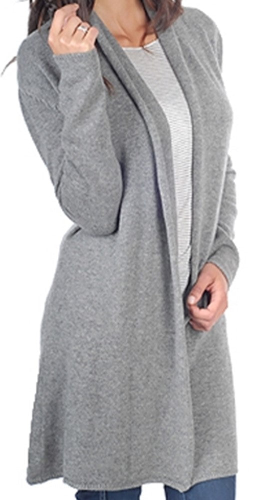Balldiri 100% Kaschmir Strickjacke Damen mit Schalkragen 4 - fädig - grau - Balldiri