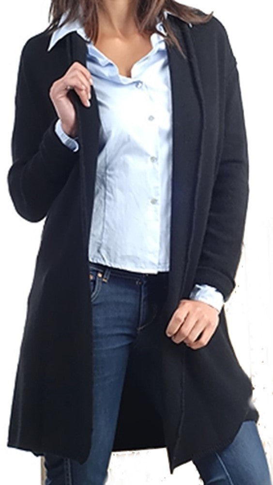 Balldiri 100% Kaschmir Strickjacke Damen mit Schalkragen 4 - fädig - schwarz - Balldiri