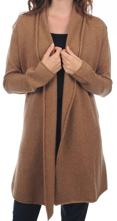 Balldiri 100% Kaschmir Strickjacke Damen mit Schalkragen 4 - fädig - camel meliert - Balldiri