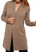 Balldiri 100% Kaschmir Strickjacke Damen mit Schalkragen 4 - fädig - naturbraun - Balldiri