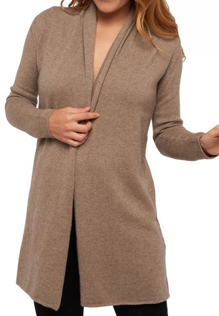 Balldiri 100% Kaschmir Strickjacke Damen mit Schalkragen 4 - fädig - naturbraun - Balldiri
