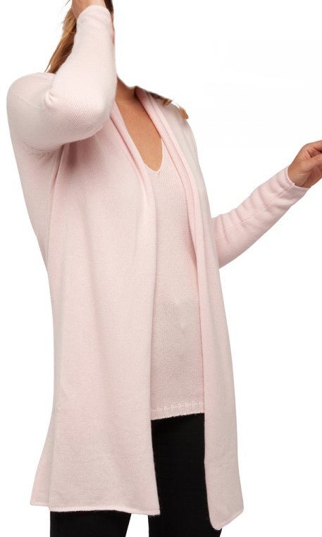 Balldiri 100% Kaschmir Strickjacke Damen mit Schalkragen 4 - fädig - zartrosa - Balldiri