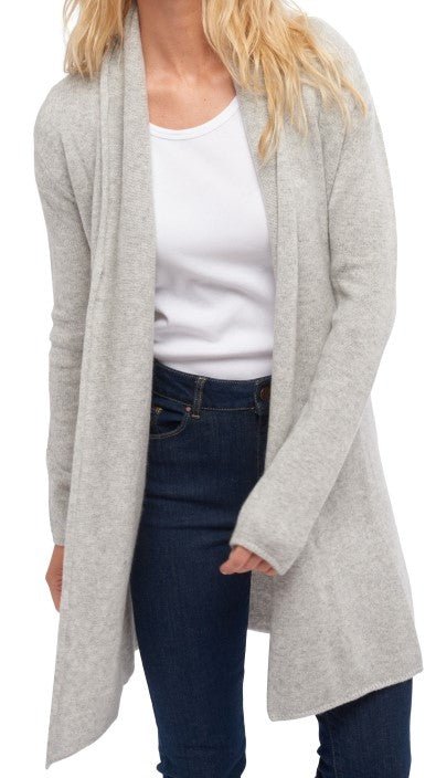 Balldiri 100% Kaschmir Strickjacke Damen mit Schalkragen 4 - fädig - hellgrau - Balldiri