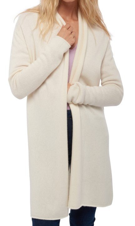 Balldiri 100% Kaschmir Strickjacke Damen mit Schalkragen 4 - fädig - ecru - Balldiri