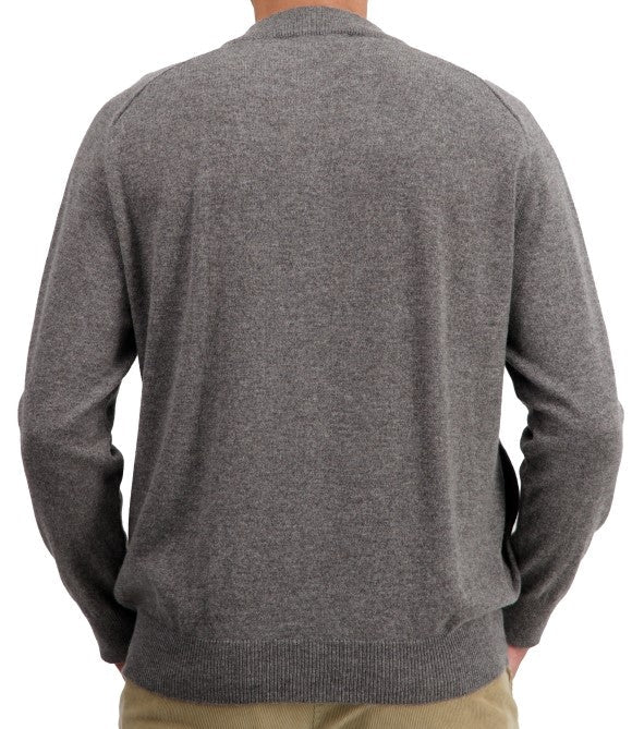 Balldiri 100% Kaschmir Strickjacke Herren Rundhals 2 - fädig - graubraun - Balldiri