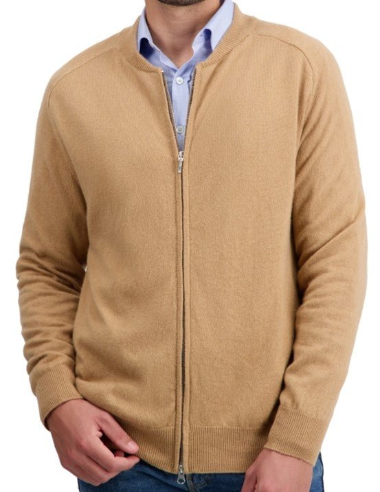 Balldiri 100% Kaschmir Strickjacke Herren Rundhals 2 - fädig - camel - Balldiri