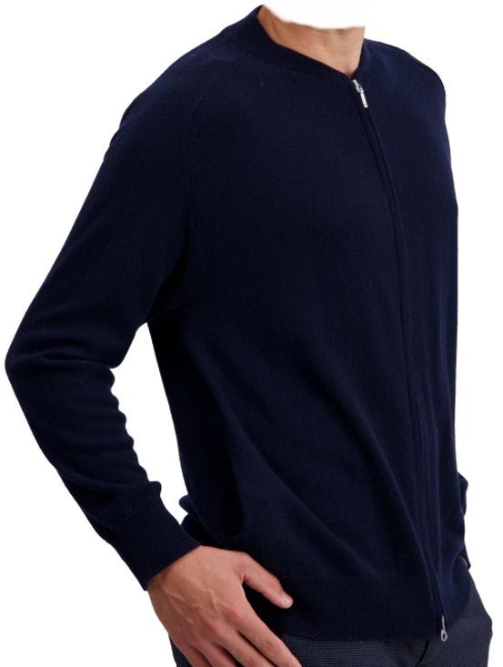 Balldiri 100% Kaschmir Strickjacke Herren Rundhals 2 - fädig - nachtblau - Balldiri