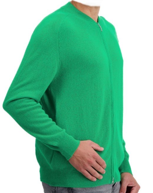 Balldiri 100% Kaschmir Strickjacke Herren Rundhals 2 - fädig - grün - Balldiri