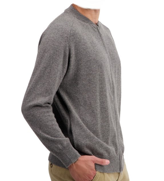 Balldiri 100% Kaschmir Strickjacke Herren Rundhals 2 - fädig - graubraun - Balldiri