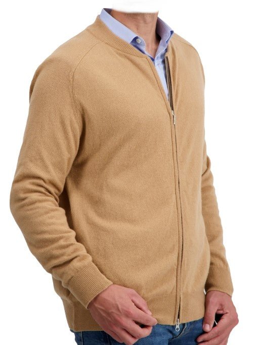 Balldiri 100% Kaschmir Strickjacke Herren Rundhals 2 - fädig - camel - Balldiri