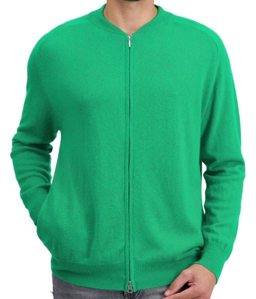 Balldiri 100% Kaschmir Strickjacke Herren Rundhals 2 - fädig - grün - Balldiri