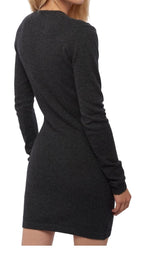 Balldiri 100% Kaschmir V - Kleid Damen mit Knöpfen - 2 - fädig für zeitlose Eleganz - Schwarz - Balldiri