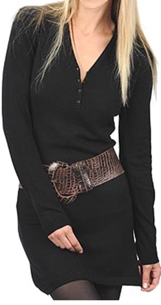 Balldiri 100% Kaschmir V - Kleid Damen mit Knöpfen - 2 - fädig für zeitlose Eleganz - Schwarz - Balldiri
