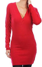 Balldiri 100% Kaschmir V - Kleid Damen mit Knöpfen - 2 - fädig für zeitlose Eleganz - Rot - Balldiri