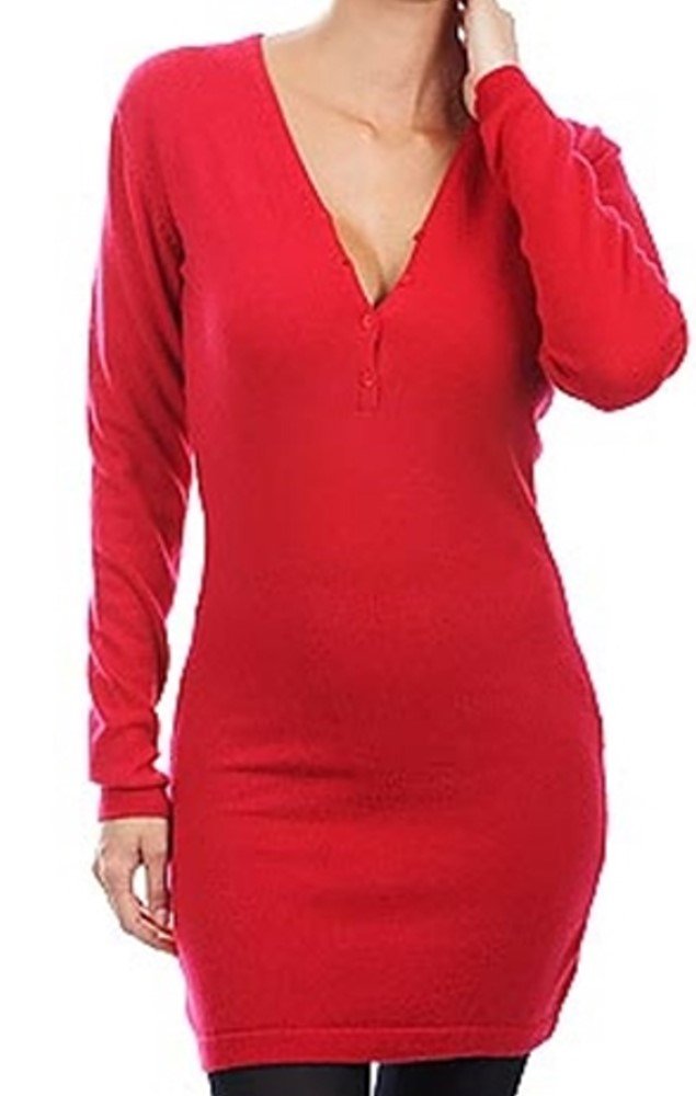 Balldiri 100% Kaschmir V - Kleid Damen mit Knöpfen - 2 - fädig für zeitlose Eleganz - Rot - Balldiri