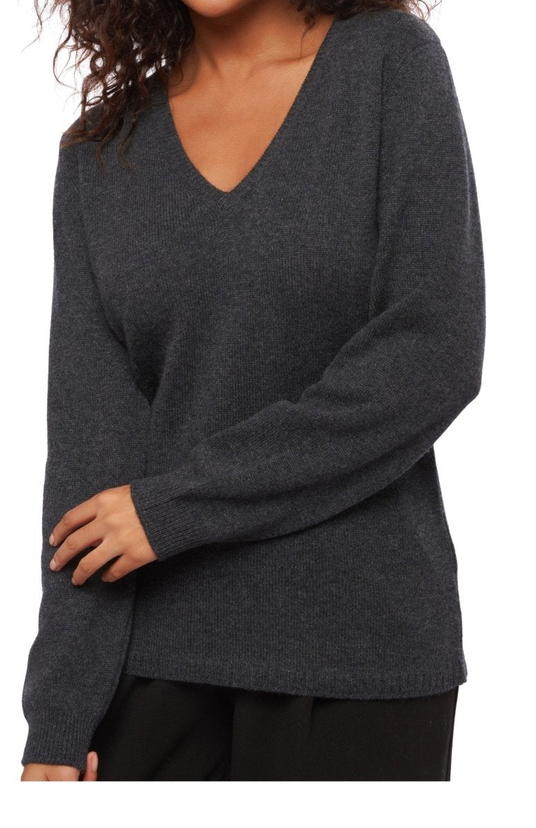 Balldiri 100% Kaschmir V - Pullover Damen 4 - fädig für stilvolle Eleganz - anthrazit meliert - Balldiri