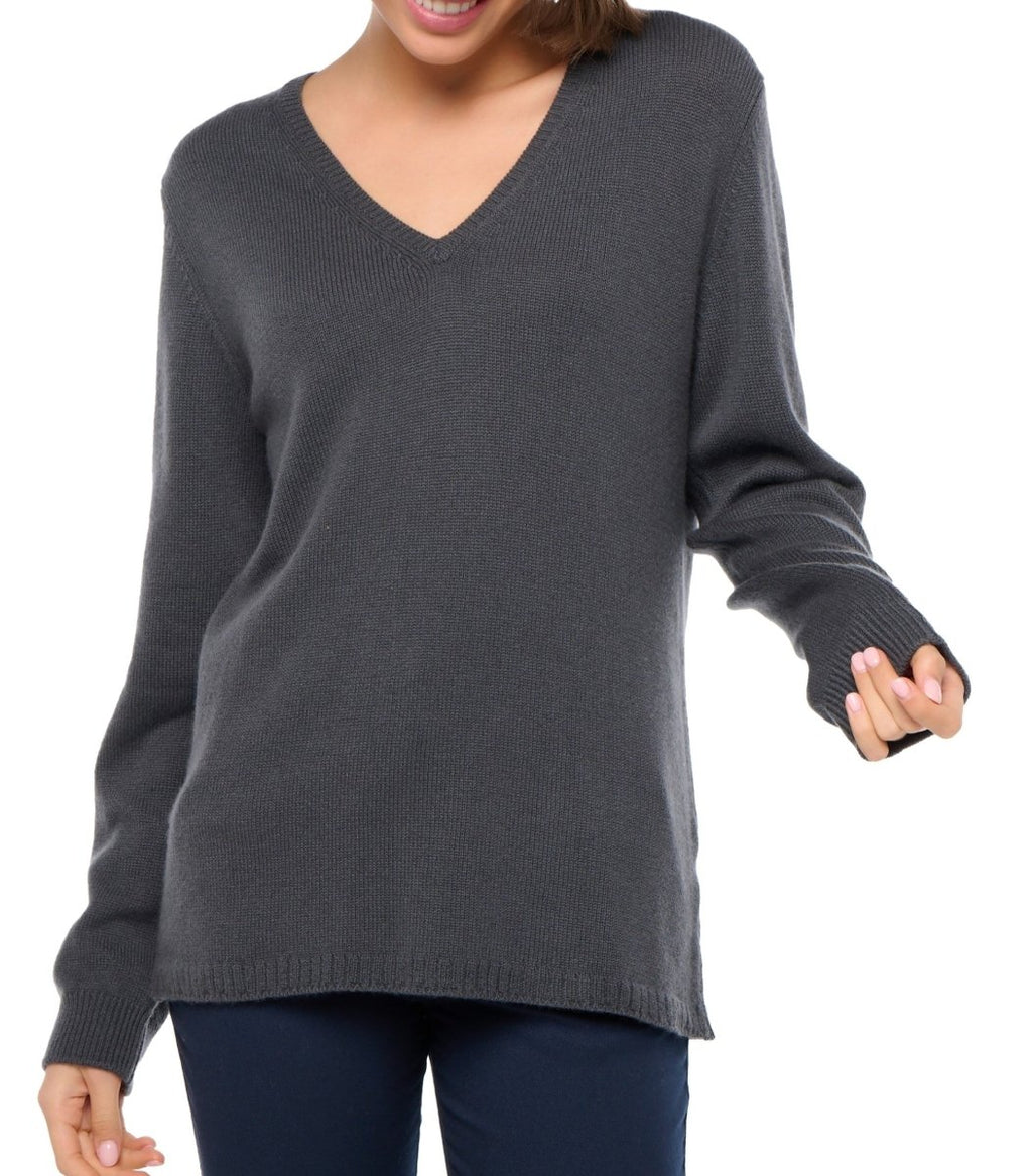 Balldiri 100% Kaschmir V - Pullover Damen 4 - fädig für stilvolle Eleganz - anthrazit - Balldiri