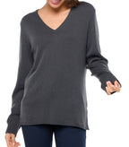 Balldiri 100% Kaschmir V - Pullover Damen 4 - fädig für stilvolle Eleganz - anthrazit - Balldiri