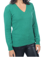 Balldiri 100% Kaschmir V - Pullover Damen 4 - fädig für stilvolle Eleganz - englischgrün - Balldiri