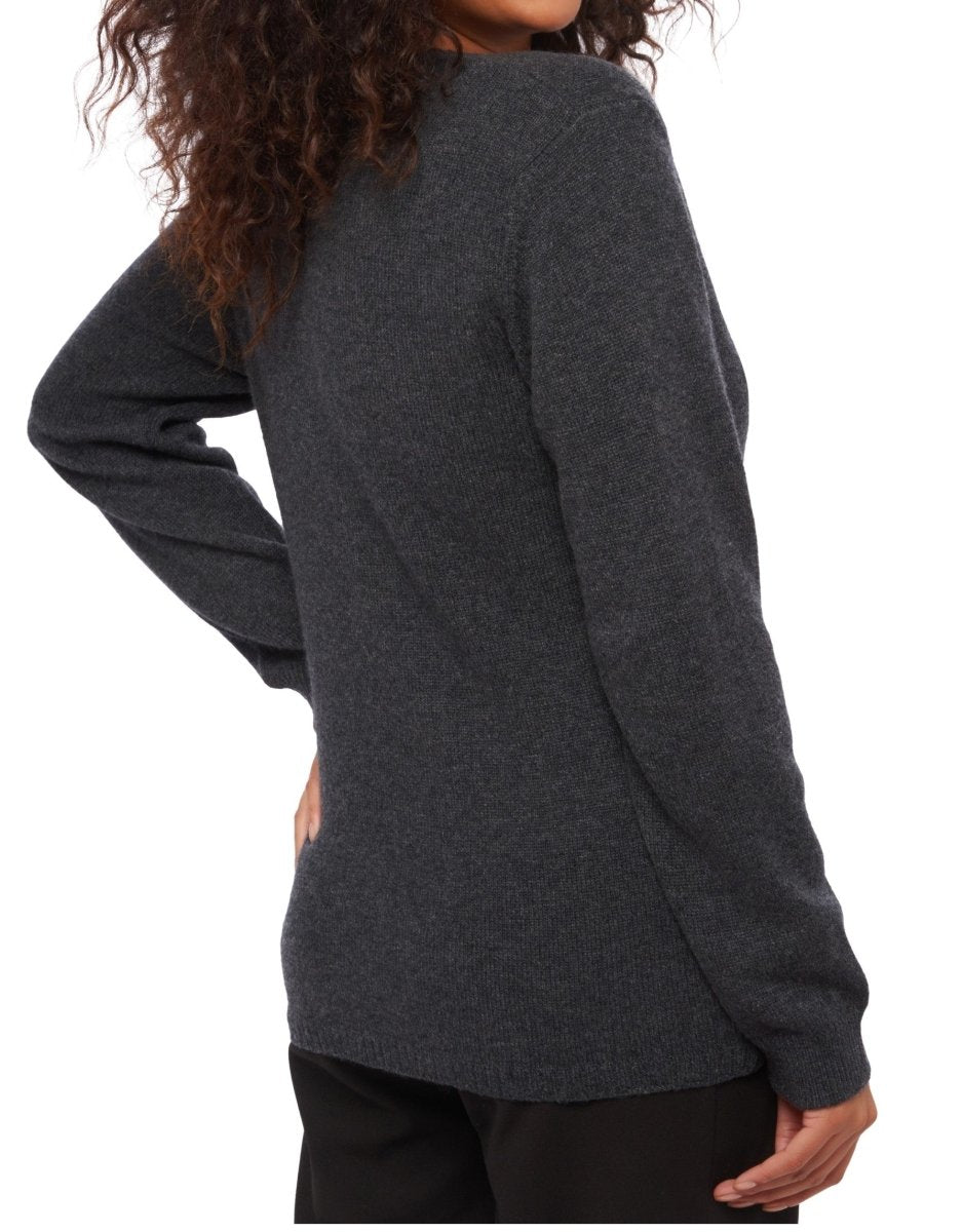 Balldiri 100% Kaschmir V - Pullover Damen 4 - fädig für stilvolle Eleganz - anthrazit meliert - Balldiri