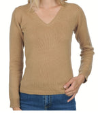 Balldiri 100% Kaschmir V - Pullover Damen 4 - fädig für stilvolle Eleganz - camel - Balldiri