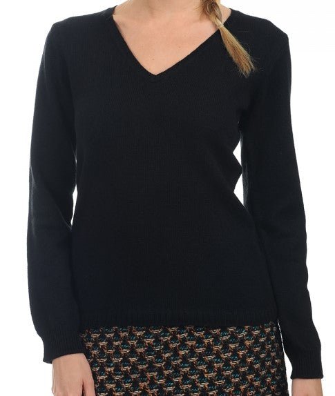 Balldiri 100% Kaschmir V - Pullover Damen 4 - fädig für stilvolle Eleganz - schwarz - Balldiri