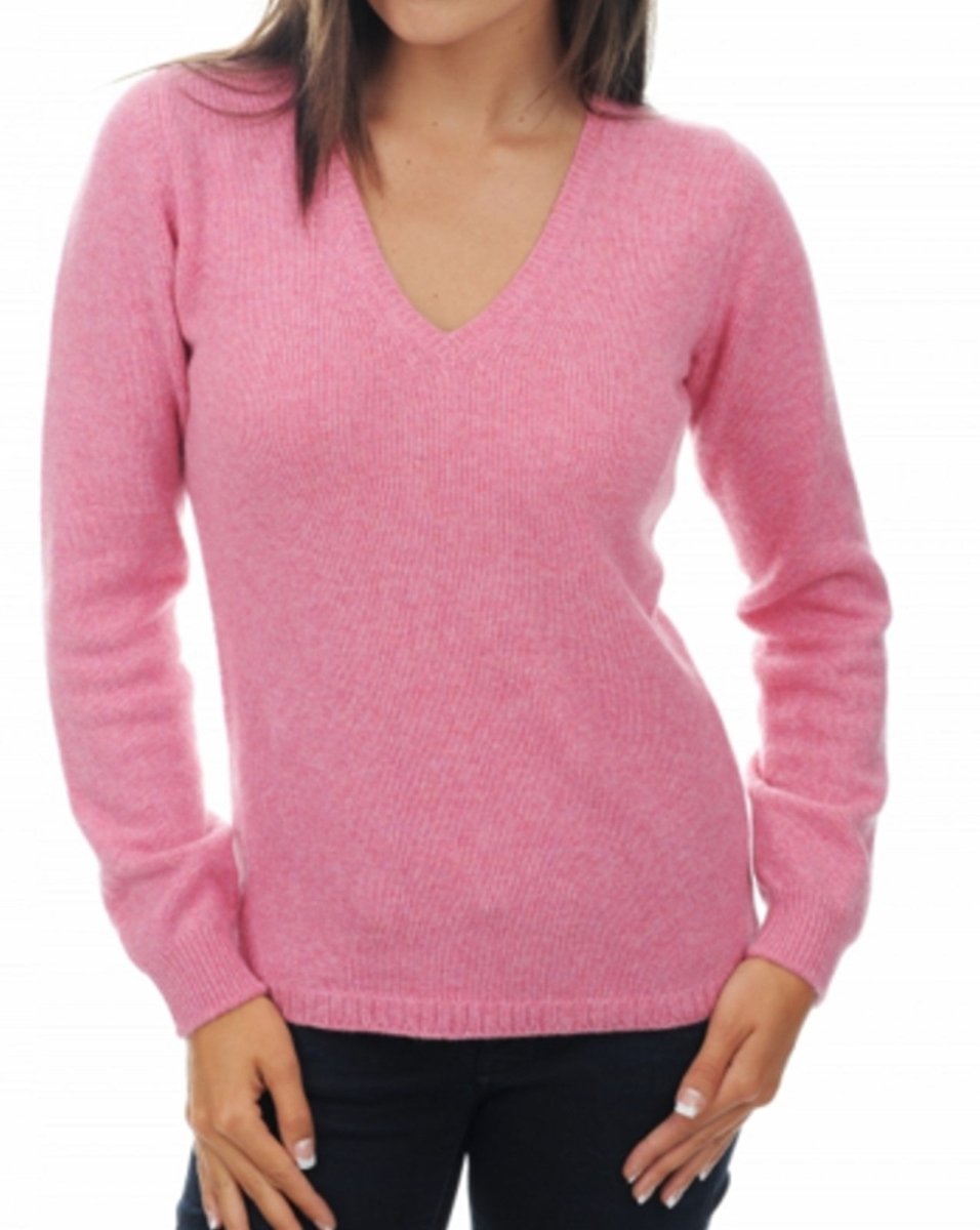 Balldiri 100% Kaschmir V - Pullover Damen 4 - fädig für stilvolle Eleganz - rosa - Balldiri