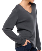 Balldiri 100% Kaschmir V - Pullover Damen 4 - fädig für stilvolle Eleganz - anthrazit meliert - Balldiri