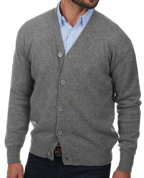 Balldiri 100% Kaschmir V - Strickjacke Herren 4 - fädig - grau meliert - Balldiri