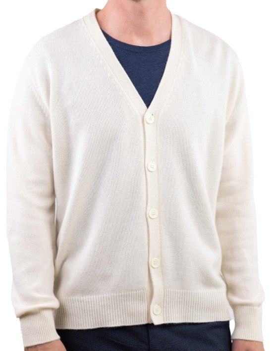 Balldiri 100% Kaschmir V - Strickjacke Herren 4 - fädig - ecru meliert - Balldiri