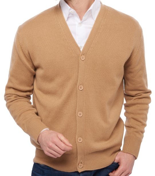 Balldiri 100% Kaschmir V - Strickjacke Herren 4 - fädig - camel - Balldiri